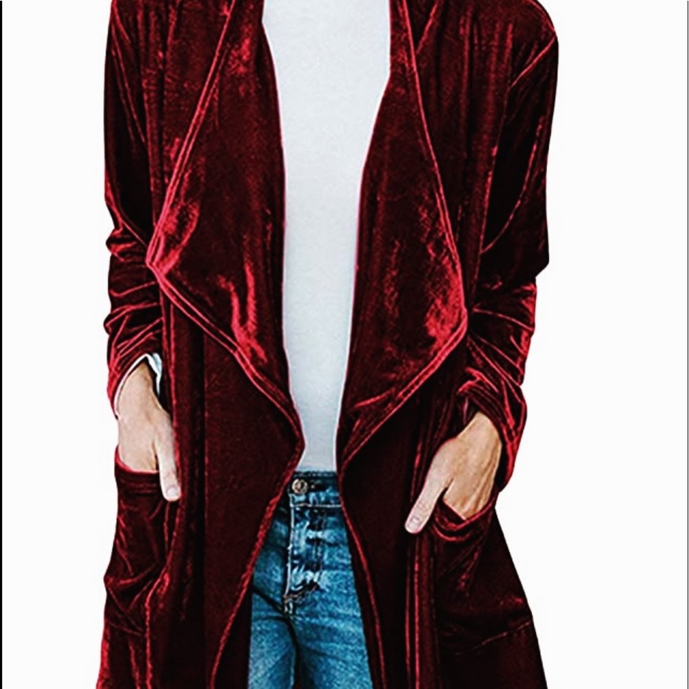 Velvet feeling fabric open front jacket